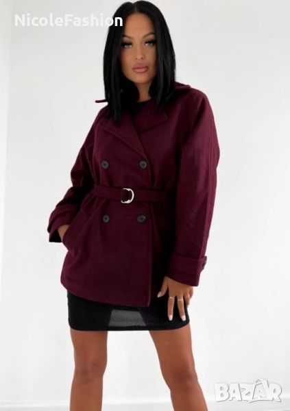 Велурено палто в бордо  , снимка 1