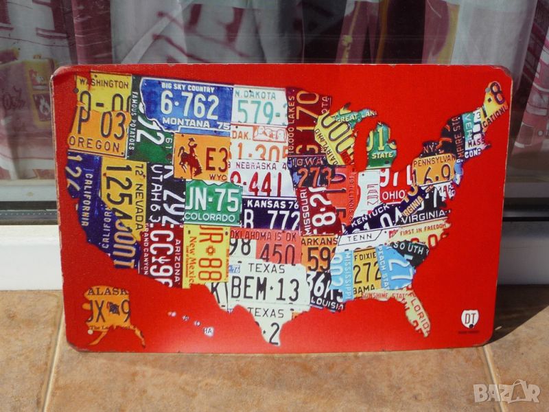 Метална табела номера на коли от Щатите американски карта USA номер колаж , снимка 1
