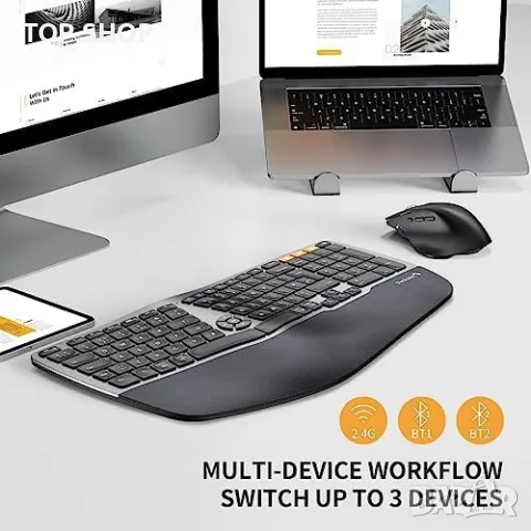 Нова Ергономична безжична клавиатура и мишка Windows Mac Android компютър лаптоп работа офис, снимка 6 - Клавиатури и мишки - 49335269