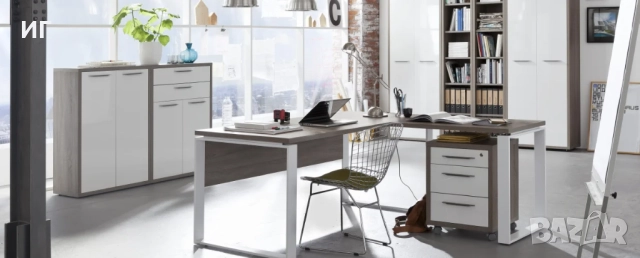 ПРОМО НОВО Офис Стол/Бюро/Маса/Етажерка/Шкаф/Бял Гланц/Дъб/Трюфел/Aiko, снимка 2 - Бюра - 52561503