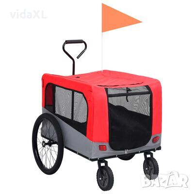 vidaXL 2-в-1 кучешко ремарке за велосипеди и джогинг, червено и сиво(SKU:92440