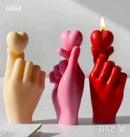 3d Ръка държаща сърце с пръсти силиконов молд форма фондан шоколад гипс декор свещ, снимка 3 - Форми - 49787869