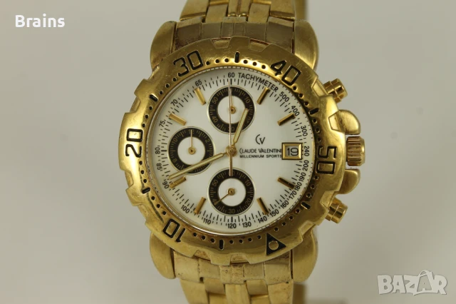 Мъжки Позлатен Кварцов Часовник CLAUDE VALENTINI Chronograph, снимка 3 - Мъжки - 50535188
