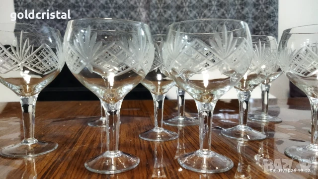 ретро стъклени кристални чаши гравирани , снимка 3 - Антикварни и старинни предмети - 11505582
