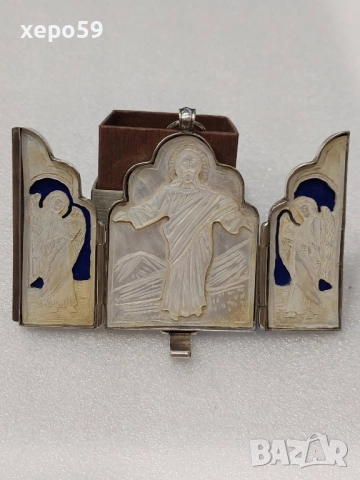 Сребърна икона триптих със седеф/сребро 84 Русия, снимка 3 - Икони - 52583957