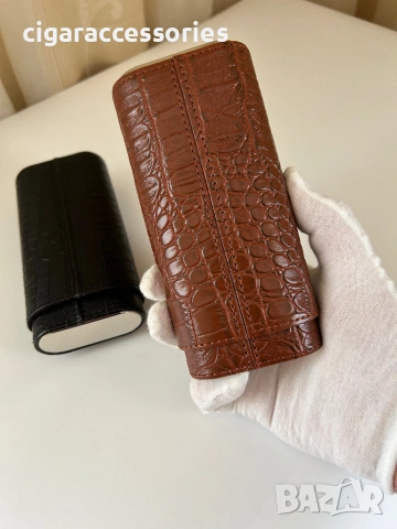 Кожен калъф за 3 пури с кедрово дърво + резачка (крокодилски ефект), снимка 8 - Табакери - 54098044