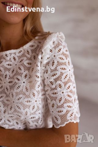 Дамска блуза в бяло с къс ръкав и флорален мотив, снимка 8 - Други - 45418224