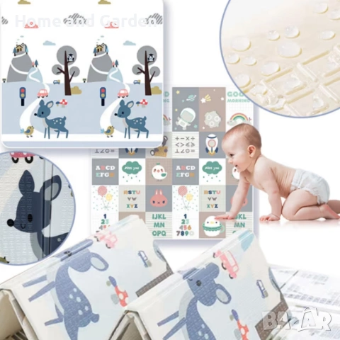 Двулицев образователен детски килим Азбука, цифри и животни 180 х 200 см - водоустойчив, сгъваем, снимка 2 - Образователни игри - 53997237