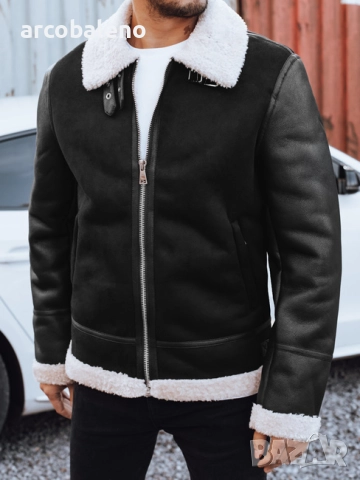 Мъжко черно зимно кожено яке