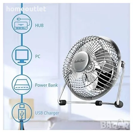 Мини вентилатор AIR ART DECO 6 INCH USB METAL DESK FAN AADQ-401, снимка 5 - Друга електроника - 46906996