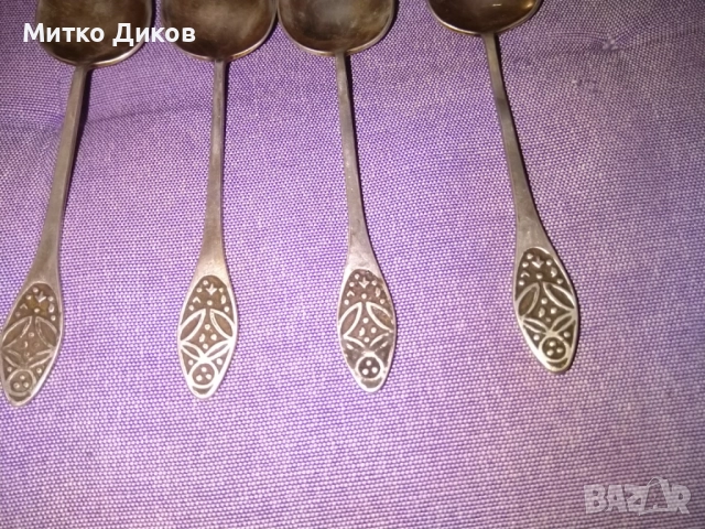 Лъжички малки СССР винтидж мелхиор 5 броя 120мм, снимка 3 - Прибори за хранене, готвене и сервиране - 51515949