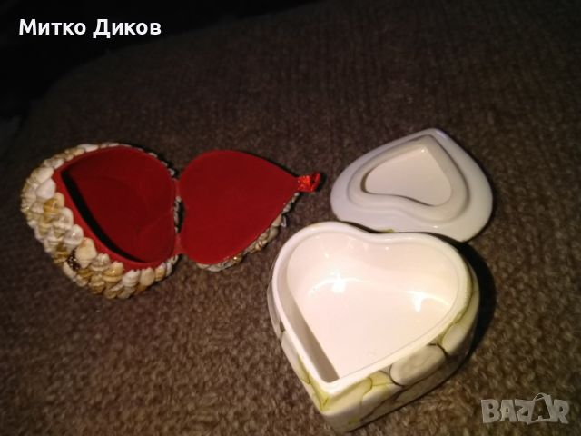Кутия за бижута тип сърце порцеланова и от миди 45х60мм отлични, снимка 5 - Декорация за дома - 45222957