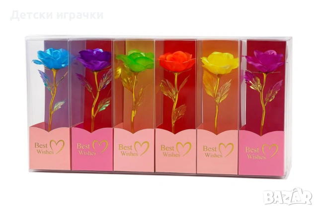  Роза с LED холографски, многоцветни, 26x7 см, подарък за жена , снимка 2 - Други - 53091235