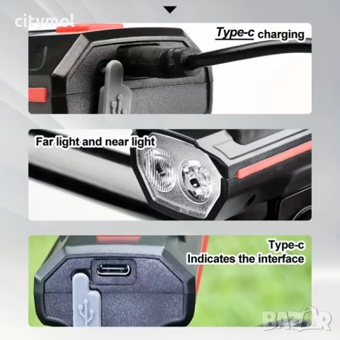 Соларен фар и клаксон за велосипед/скутер, двойна светлина, акумулаторна батерия, снимка 4 - Аксесоари за велосипеди - 51830693