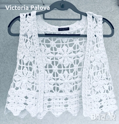 Елегантен Бял Crochet Елек от Drôle de Copine Paris, снимка 2 - Корсети, бюстиета, топове - 53740004