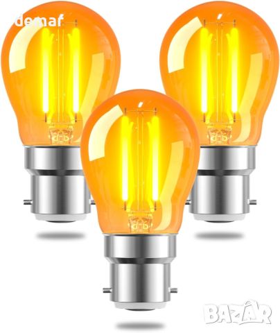TobeBright 2.5W B22 LED оранжева декоративна крушка с нажежаема жичка, кехлибарено топло бяло, 3 бр., снимка 1 - Крушки - 45656850