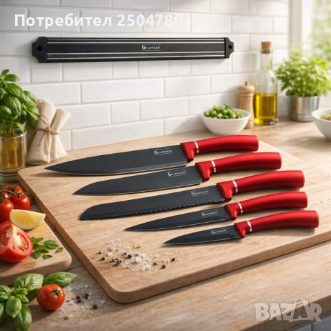 Комплект ножове Goldmann GM 5259, 5бр. с магнитна релса, Незалепващо покритие, Кутия, снимка 3 - Прибори за хранене, готвене и сервиране - 53843037