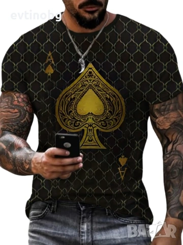 Мъжка тениска с графичен принт с акцент Асо пика, снимка 7 - Тениски - 54083152