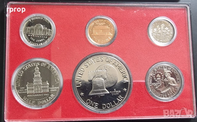 САЩ.
Пруф серия . Банкова капсула. Сан Франциско.
1975/1976 - 200  г. Независимост.