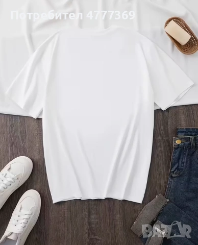 Бяла нова широка дамска тениска с принт черни цветя, снимка 3 - Тениски - 54127409