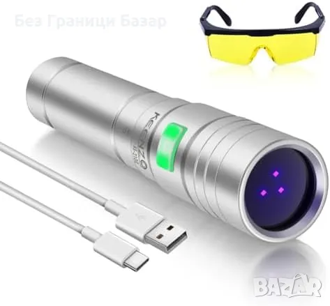 Нов Компактен, мощен, USB зареждане Черна светлина 365nm UV фенер , снимка 9 - Други стоки за дома - 49396164