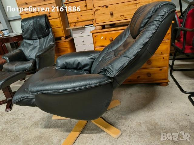 3986 Relax кресло с отоманка от естествена кожа , снимка 2 - Дивани и мека мебел - 53297115