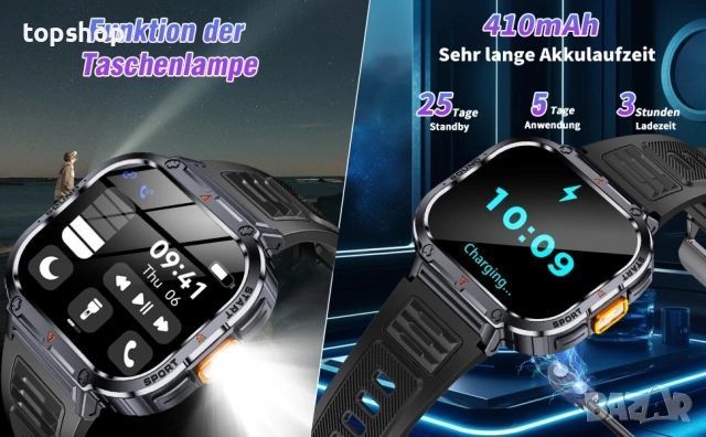 НОВ мъжки смарт часовник NX23 с функция за телефон, 2.0-инчов с LED фенерче IP68 водоустойчивост..., снимка 5 - Мъжки - 51563124