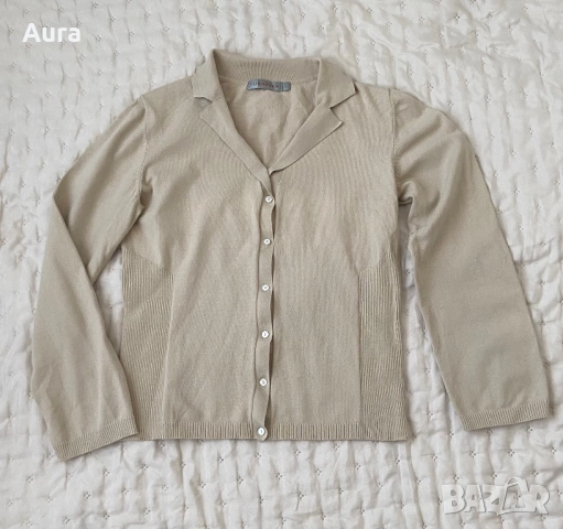 Beige collared button-up cardigan, снимка 3 - Блузи с дълъг ръкав и пуловери - 51750362