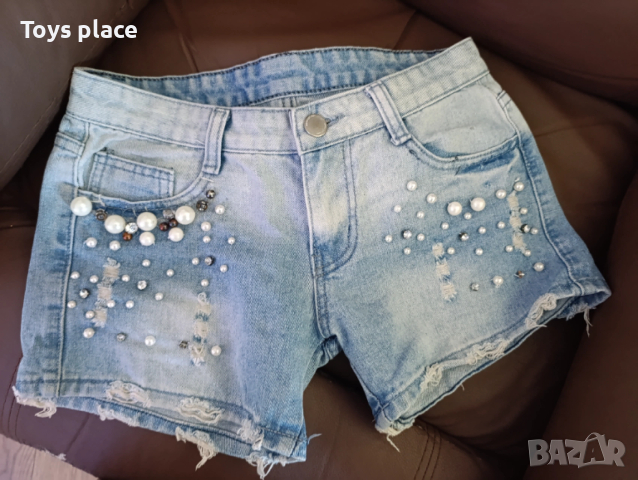 M къси дънкови гащи с перли, модерно къси панталони 