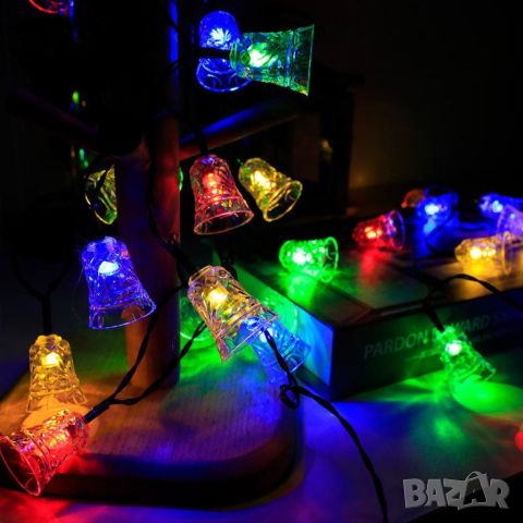 Многоцветни коледни LED лампички с камбанки - Многоцветни, дължина - 5м ,28бр лампички, снимка 9 - Декорация за дома - 46436760