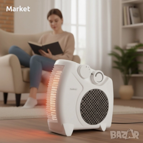 Отоплителна вентилаторна печка Rosberg – 2000W, черен/бял, снимка 5 - Отоплителни печки - 51812069