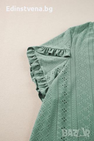 Дамска блуза в зелено с къси ефектни ръкави и свободна кройка, снимка 5 - Други - 46413851