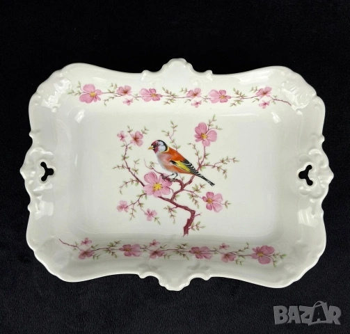 Порцеланово плато розови цветове и птиче - Seltmmann Weiden