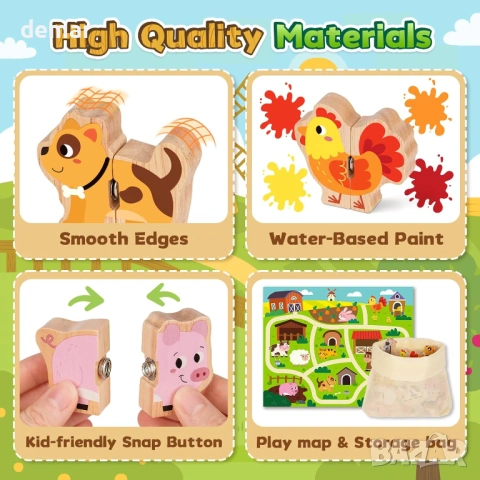 Монтесори играчки за деца 1-3 години със селскостопански животни, тик-так закопчалки, снимка 7 - Образователни игри - 53960100