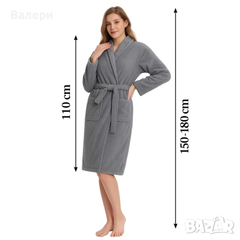 Дамски хотелски халат, класически, удобен, топъл, с връзки, мек, сив, снимка 5 - Други - 53215502