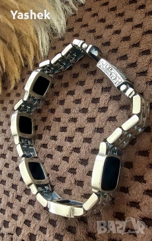 Продавам поръчкова сребърна гривна с черен Оникс, снимка 5 - Гривни - 54210868