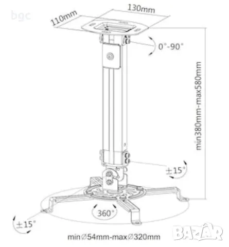  Таванна стойка за видеопроектор A+ Bracket, Регулируема, 10 кг, Сребриста , снимка 3 - Стойки, 3D очила, аксесоари - 50006786