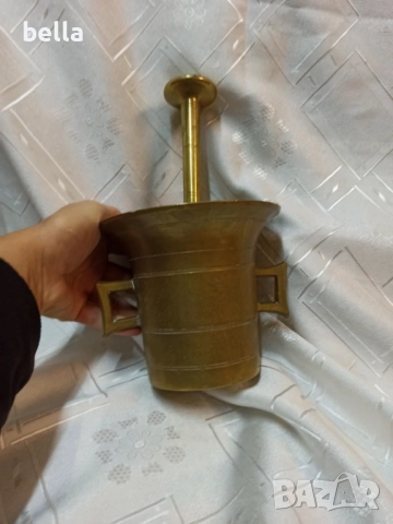 Масивен бронзов хаван с голям двоен пестик(чукан)  общо тегло 2 кг, снимка 4 - Антикварни и старинни предмети - 52016991