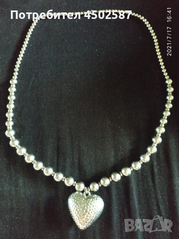 Колие сърце сребрист ефект, снимка 2 - Колиета, медальони, синджири - 52121821