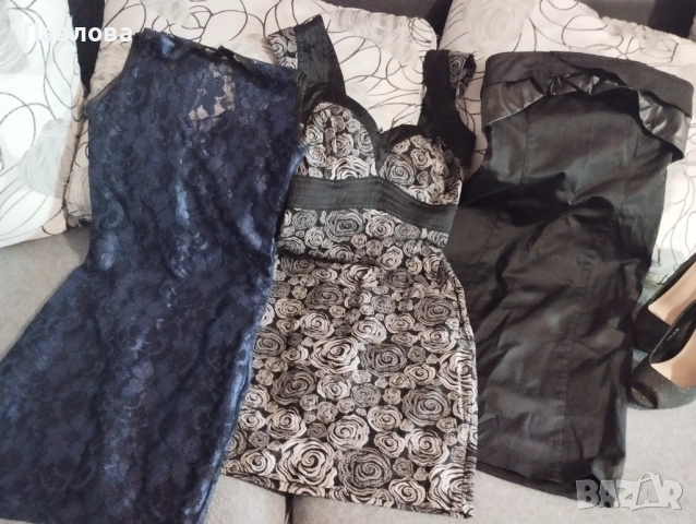 Дантелена рокля в тъмно син цвят S, снимка 2 - Рокли - 51456542