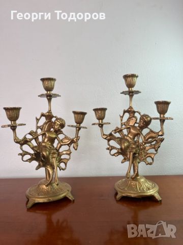 Свещници – Изящна, бронзова пластика, испанско производство., снимка 1 - Декорация за дома - 46442795
