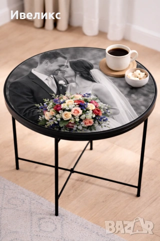 Градинска/ холна / помощна маса за кафе от епоксидна смола с ваша снимка, снимка 2 - Маси - 53721931