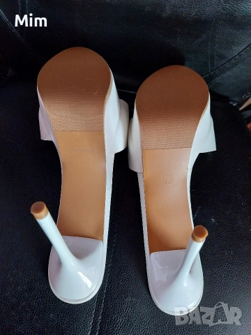 42 Бели дамски чехли с платформа 3 см. с ток 12 см , снимка 5 - Маратонки - 53657962