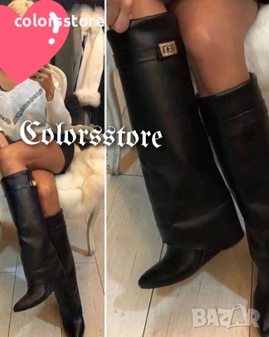 Ботуши на платформа - черна кожа - K-40