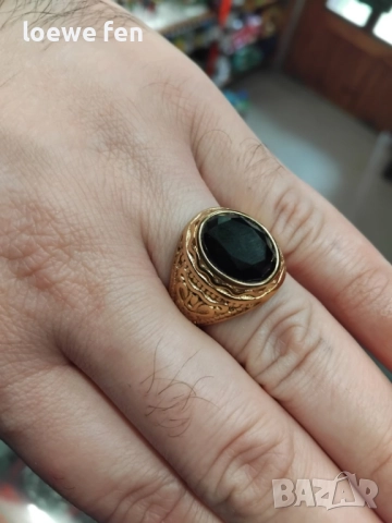 Мъжки овален пръстен с черен камък неръждаема стомана , много красив!, снимка 5 - Пръстени - 49741221