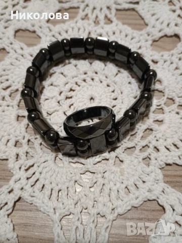 Гривна и пръстен от Хематит , снимка 2 - Гривни - 53954866