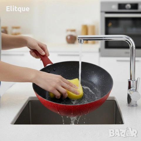 Уок тиган Voltz OV54420A28 Ø28 см – мраморно незалепващо покритие, индукционен, червен, снимка 6 - Декорация за дома - 53046483