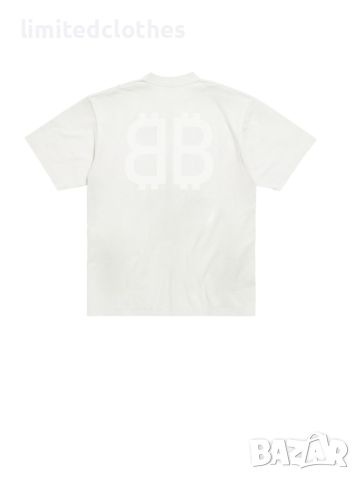 BALENCIAGA Dirty White Destroyed Crypto BB Logo Print Oversized Мъжка / Дамска Тениска size L (XL), снимка 3 - Тениски - 46030159