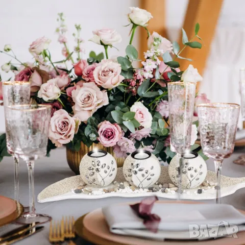 Комплект свещник декорация за маса, Декоративни камъни свещи, снимка 4 - Декорация за дома - 45134411