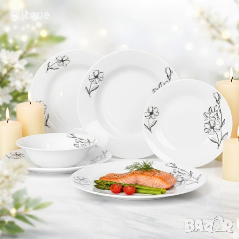 Комплект чинии 24 части с елегантен флорален дизайн – Лекота и стил за всяка трапеза, снимка 6 - Други - 53302943